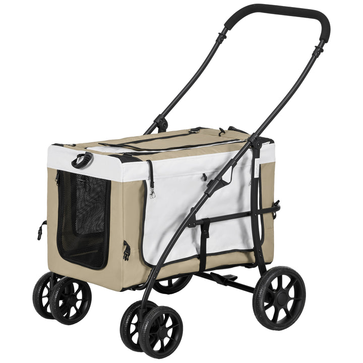 Hundevogn, sammenklappelig, aftagelig kurv, 81 x 58 x 97,5 cm, sort, khaki og hvid