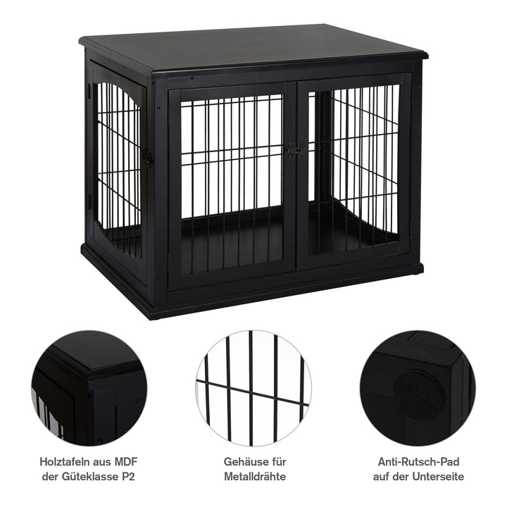 Hundetransport 58,5 cm x 81 cm x 66 cm døre, mdf træ jern, 58,5 cm x 81 cm x 66 cm, sort
