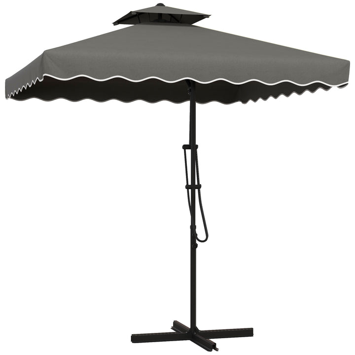 Haveparasol, fritstående parasol, dekorativ kant, ventileret tag, metalramme, 2,4x2,4x2,6m, mørkegrå