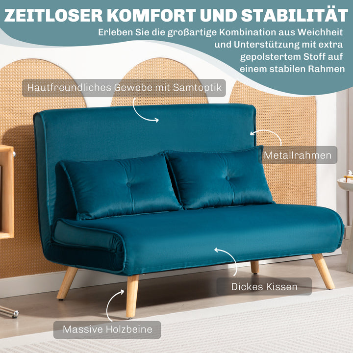 2-personers sovesofa, kan laves om til seng, justerbar ryglæn, stofbetræk, metalstel, grøn