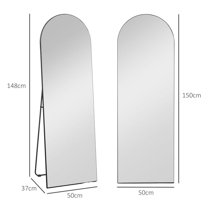 Spejl i fuld længde, rammeløs, fritstående/vægmonteret, metalstativ, 50x150 cm, sort
