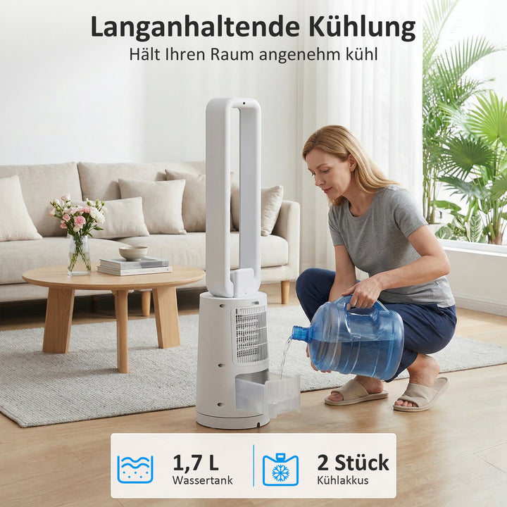 Fordampningsluftkøler med fjernbetjening, 15-timers timer, køleelement til hjem og kontor, hvid