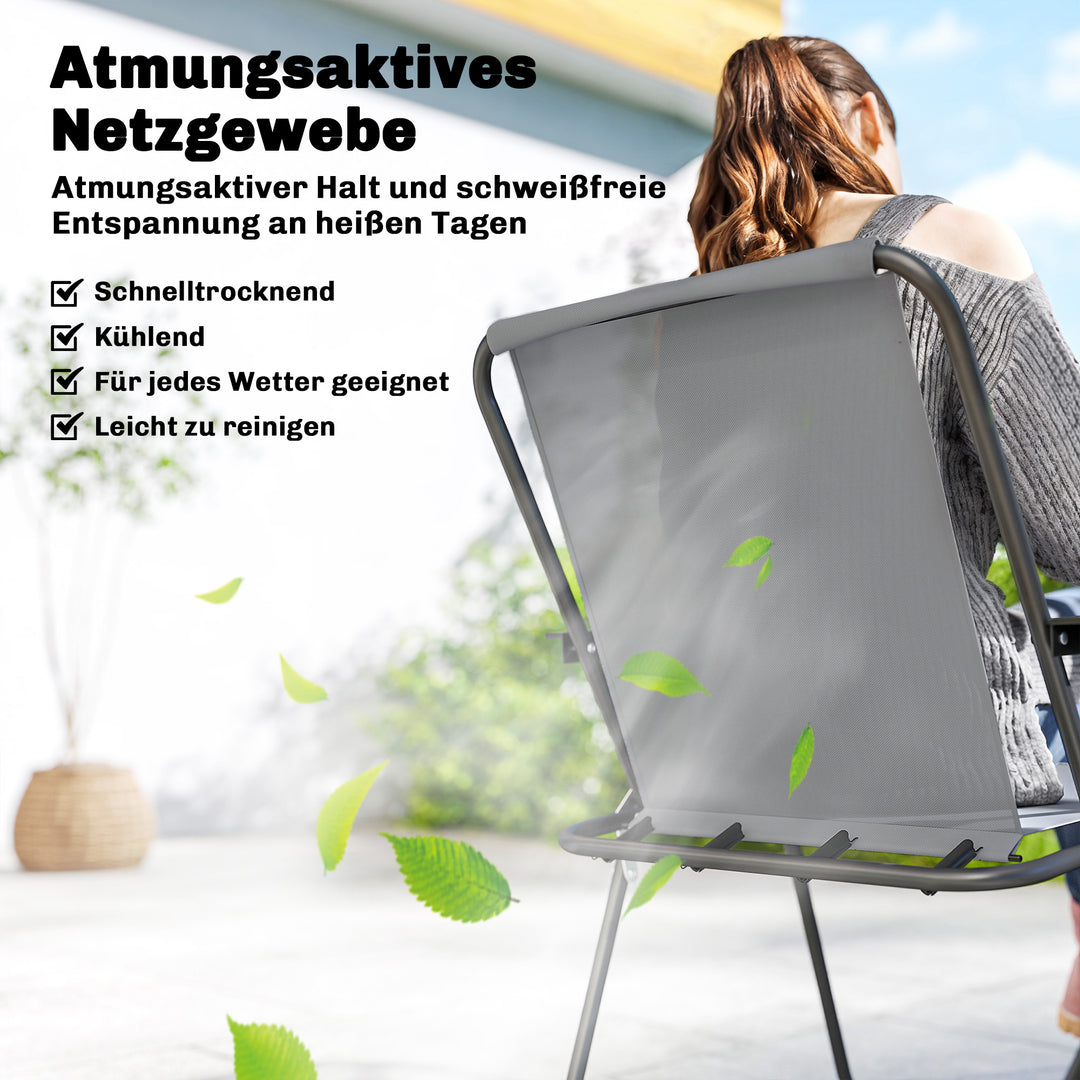 Havemøbelsæt, siddegruppe, 119 x 68 cm, glasbord med 6 klapstole, parasol, vandbølgemønster, grå