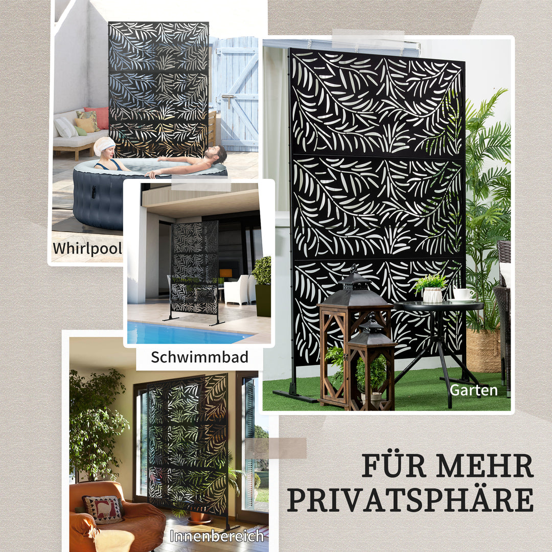 Privacy-skærm, vejrbestandig, stål, 122 cm x 45 cm x 198 cm, sort