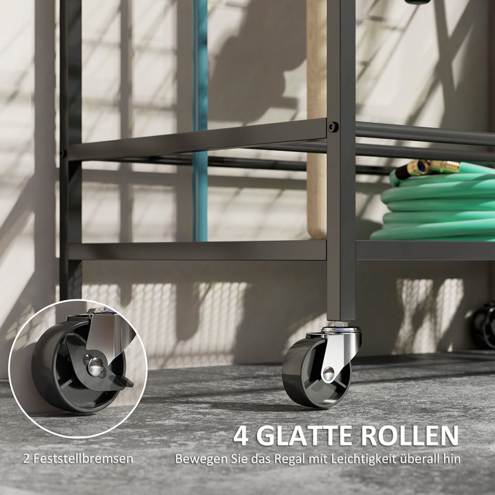 3-lags haveredskabsorganisator med kroge, lasteevne op til 40 kg, 77x40x97cm, sort