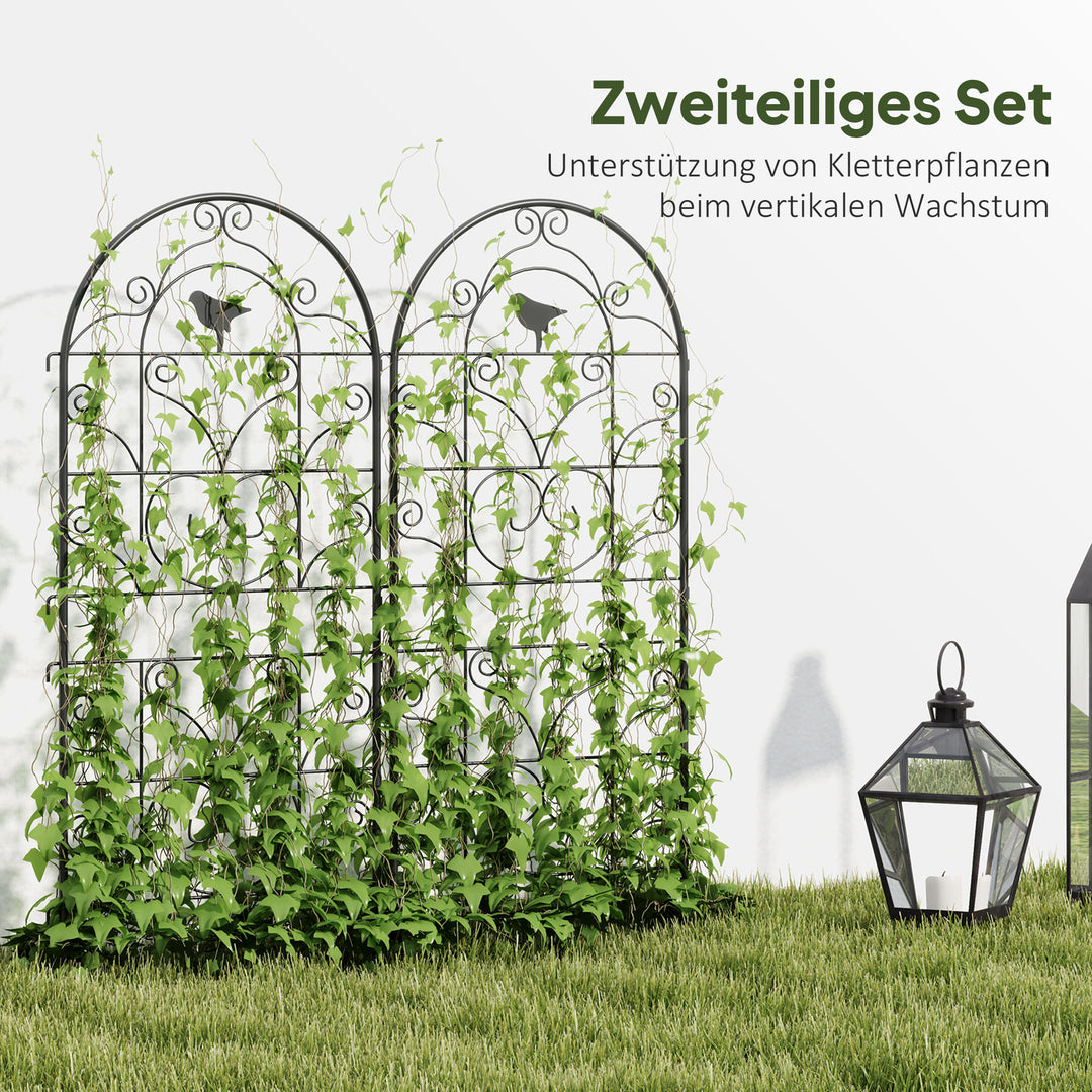 Metalespalier sæt med 2 til stikkontakt, rustfri, med fugledesign til klatreplanter, 50x120 cm, sort