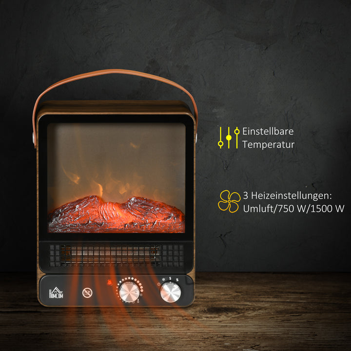 Elektrisk pejs, realistisk ild, 2 opvarmningstilstande op til 50°c, overophedningsbeskyttelse, valnøddefinish, 30,3 x 17,5 x 37,4 cm