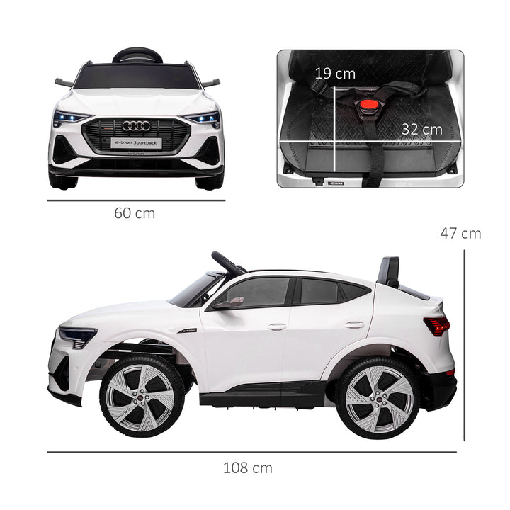 Elektrisk børnebil 12v elbil audi e-tron elbil med fjernbetjening, sikkerhedssele, musik (mp3/usb/tf), børnebil til børn 3-5 år, 3-5 km/t, hvid