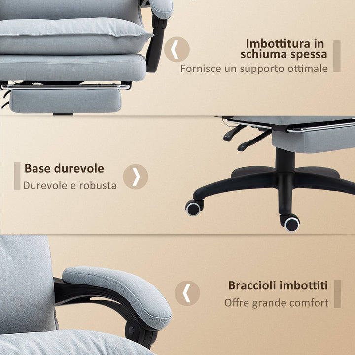 Massagekontorstol, skrivebordsstol med massagefunktion, højdejusterbar, ergonomisk drejestol, nylon, lysegrå