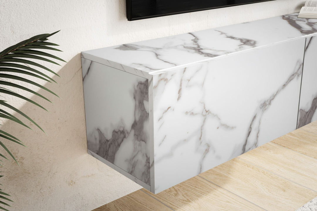 Tv-kommode til væggen, hvidt marmor-look, 120x30x30cm