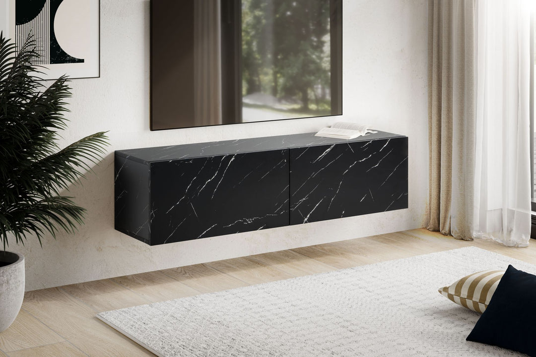 Elegant tv-skab til væggen, marmor-look, 120x30x30cm, sort