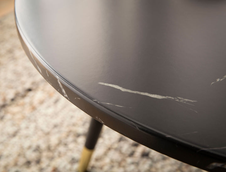 Sofabord 60x60x41 cm med marmorlook, sort, moderne, designer stuebord med metalstel, rundt sofabord, sidebord til stuen