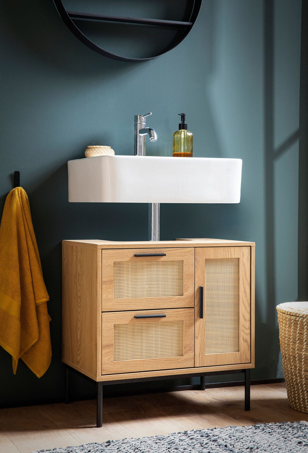 Håndvaskeskab / underskab i egetræslook 60x60x40 cm med dør og skuffer