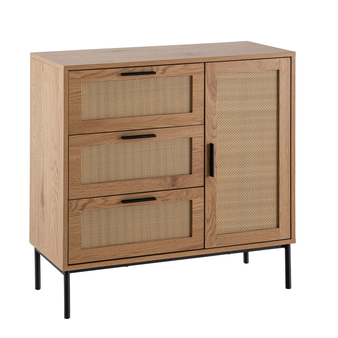 Smuk kommode i japandi-stil, rattanflet, 80x82x36 cm, naturfarvet