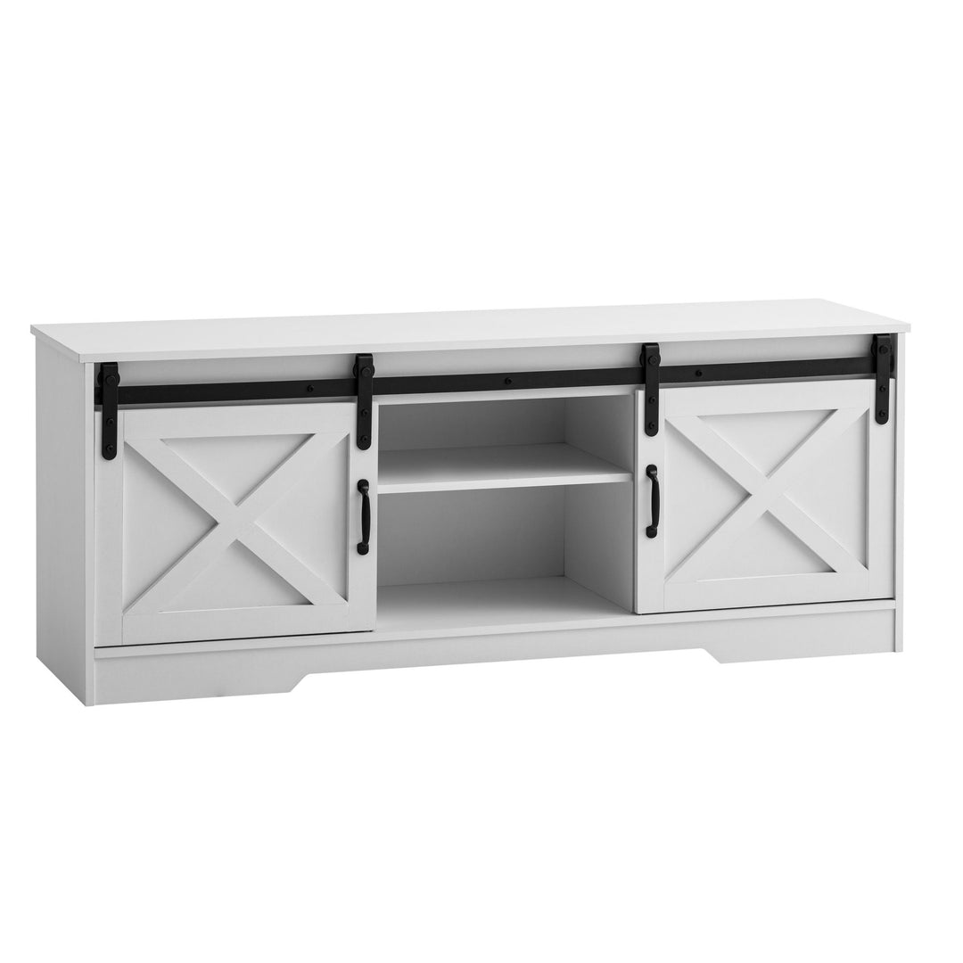 Hvidt lavskab 150x59,5x39,5 cm, TV-skab, landlig stil, moderne, designer TV-bord, højt TV-møbel, TV-bord, TV-skab med to skydedøre, TV-skab til stue