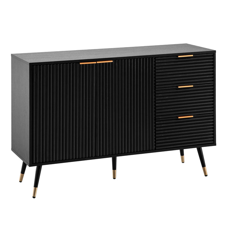 Stilfuld kommode / skænk, 120x80x40 cm, sort med guldfarve på ben