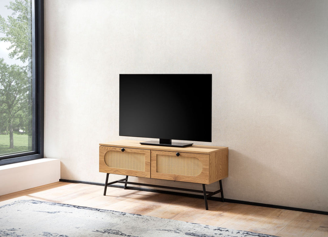 Smukt tv-bord / lav kommode, rattanflet, 100x45x40 cm, naturfarvet