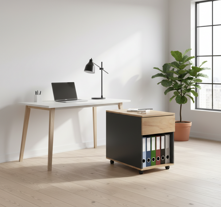 Kontorskab/arkivskab, h. 55 x b. 39 x d. 45/70 cm, flerfarvet