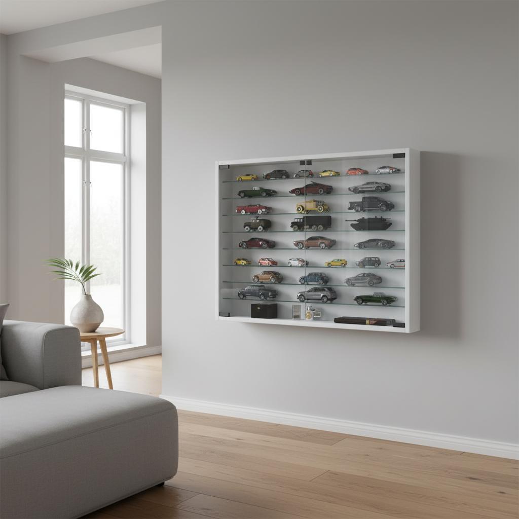 Vitrineskab Mandosa XXL hvid – 60x80x10 cm – vægmontering med glashylder