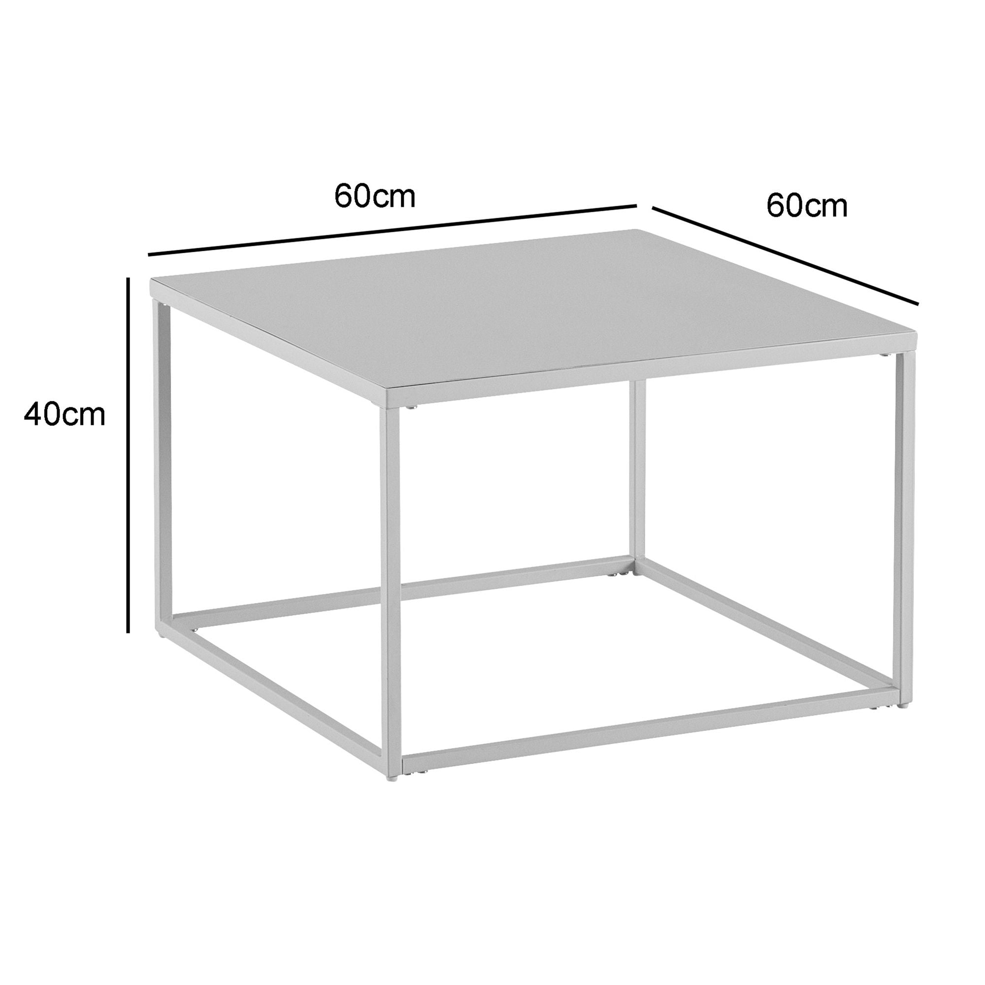 Moderne sofabord i hvidt metal med et råt, industrielt look, 60x60x40 cm