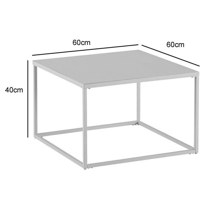 Moderne sofabord i hvidt metal med et råt, industrielt look, 60x60x40 cm