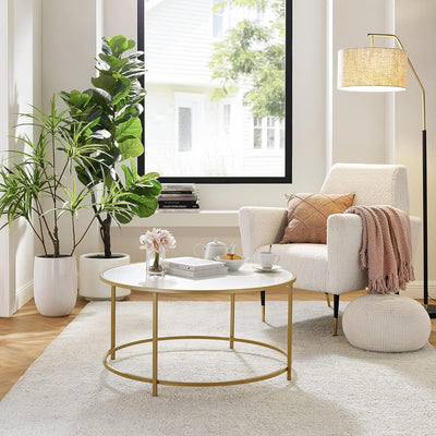 Sofabord - Elegant & Moderne Design, Hvid/Guldfarvet