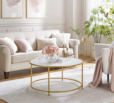 Sofabord - Elegant & Moderne Design, Hvid/Guldfarvet