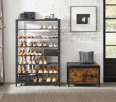 Skoreol med 7 metalnethylder, til 32-40 par sko, 100 x 30 x 152 cm, rustik brun og sort