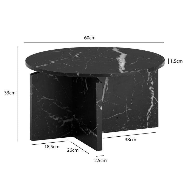 Rundt sofabord i sort marmorlook - Ø60 cm