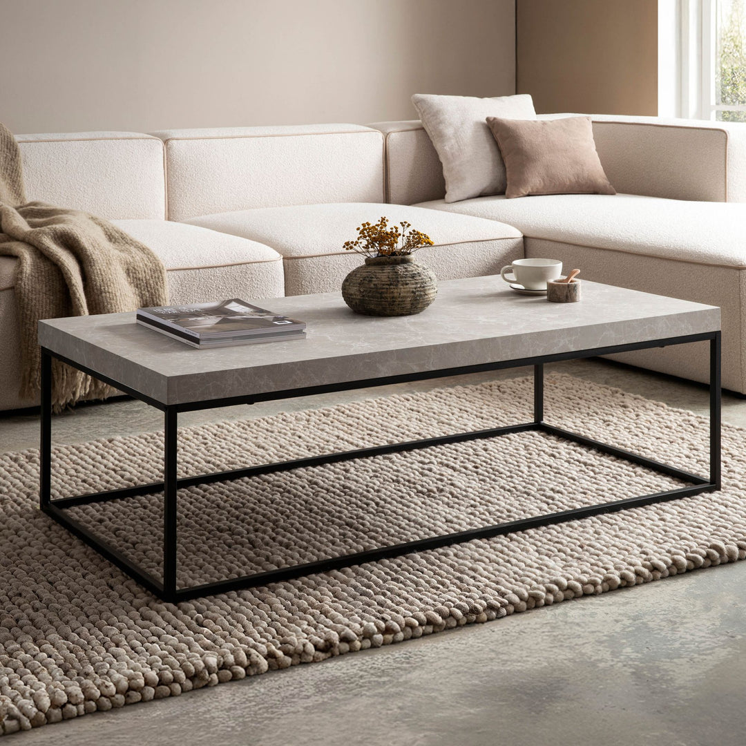 sofabord 120x60x38 cm sandfarvet sofabord i stenlook