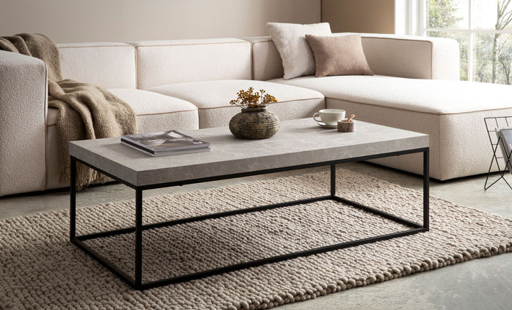 sofabord 120x60x38 cm sandfarvet sofabord i stenlook