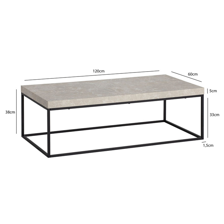 sofabord 120x60x38 cm sandfarvet sofabord i stenlook