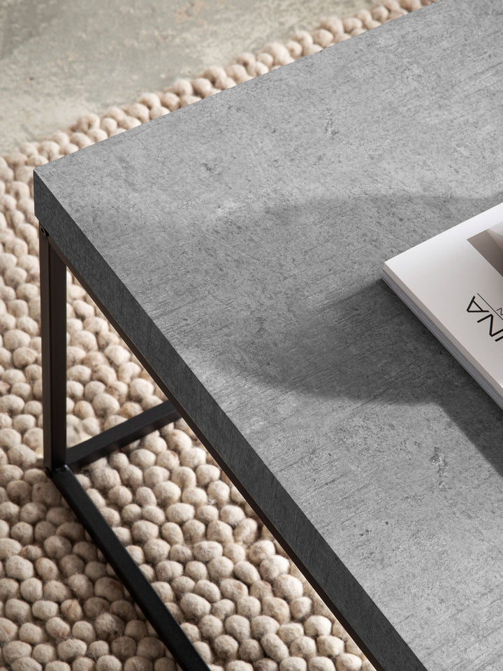 Sofabord 120x60x38 cm Gråt sofabord i betonlook Moderne, Designer stuebord Rektangulært, Loungebord Stort, Sofabord Metalben