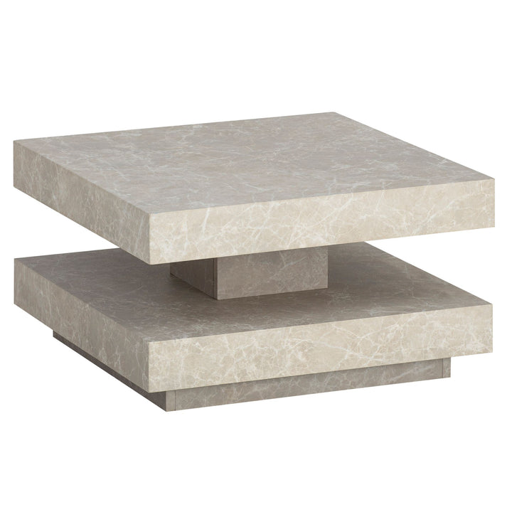 Sofabord 60x60x34 cm, sandfarvet sofabord i stenlook, moderne design stuebord med opbevaring, firkantet, beige loungebord, lille sofabord