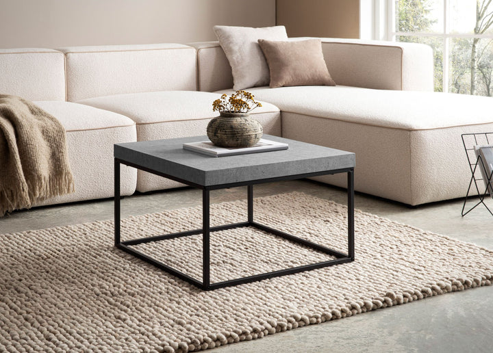 Sofabord 60x60x38 cm Gråt sofabord i betonlook Moderne designer stuebord Firkantet loungebord Lille sofabord med metalben