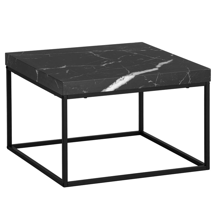 Kvadratisk sofabord i sort marmorlook - 60 x 60 cm - Metalstel