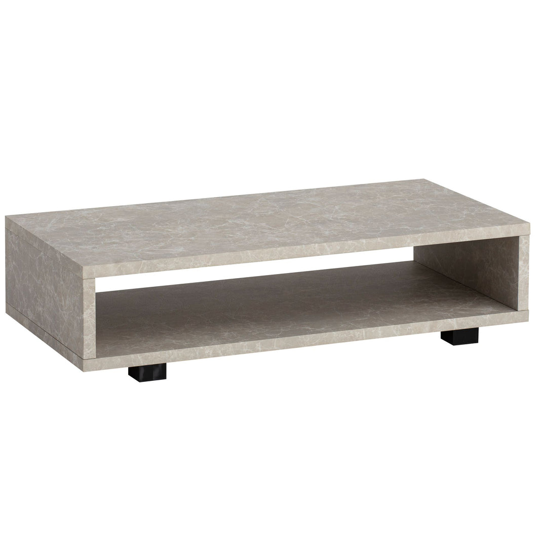 Sofabord 100x50x25 cm, sandfarvet sofabord i stenlook, moderne design, rektangulært stuebord med opbevaring, beige loungebord, enkelt, stort sofabord