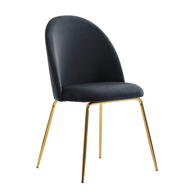Moderne spisebordsstole i sort fløjl med guldfarvede ben - sæt af 2
