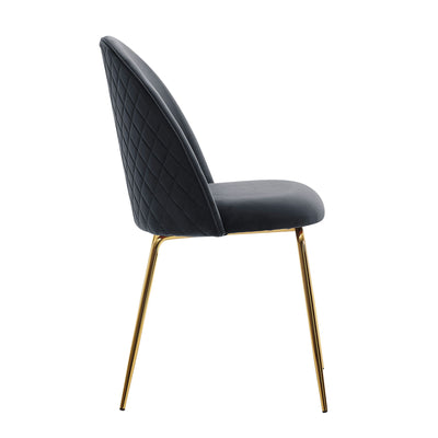 Moderne spisebordsstole i sort fløjl med guldfarvede ben - sæt af 2