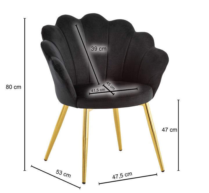 Elegant polstret stol med tulipanryg, sort med guldfarvede ben