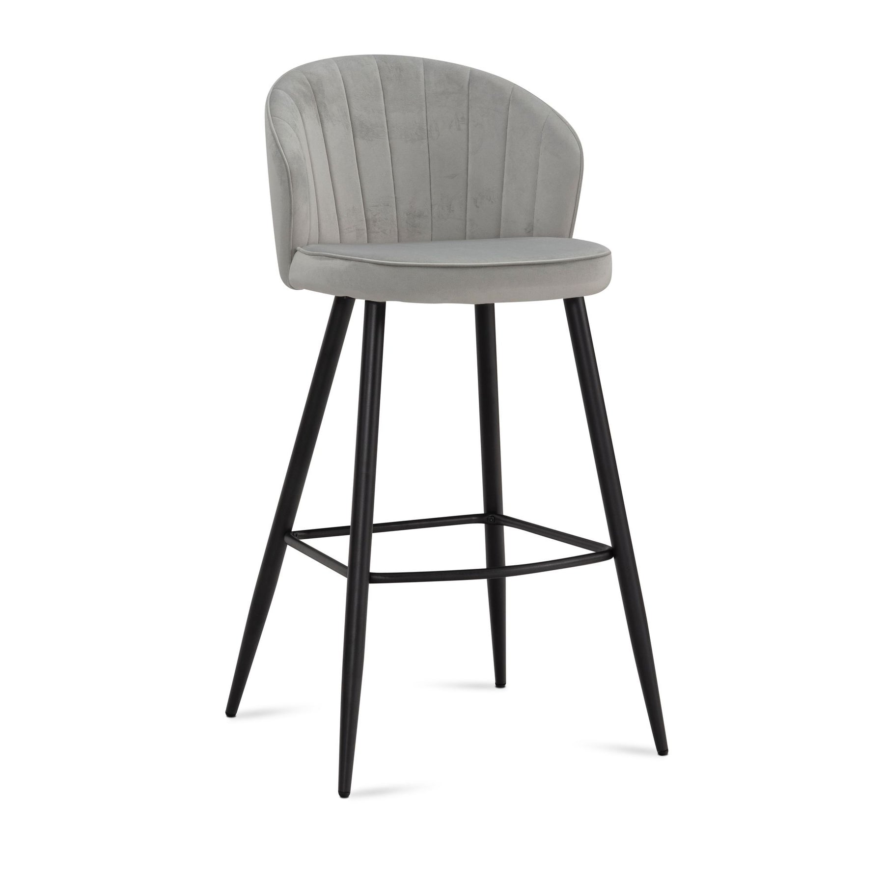 Elegante og moderne barstole i grå fløjl med sorte ben, sæt med 2 styk ...