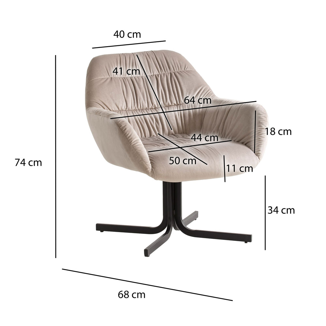 Loungestol i beige velour med metalben