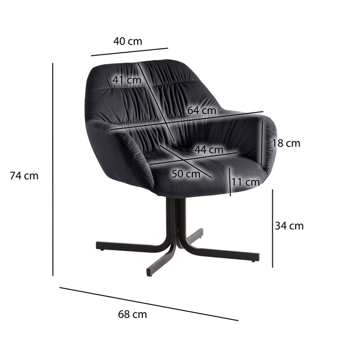 Loungestol i sort velour med metalben