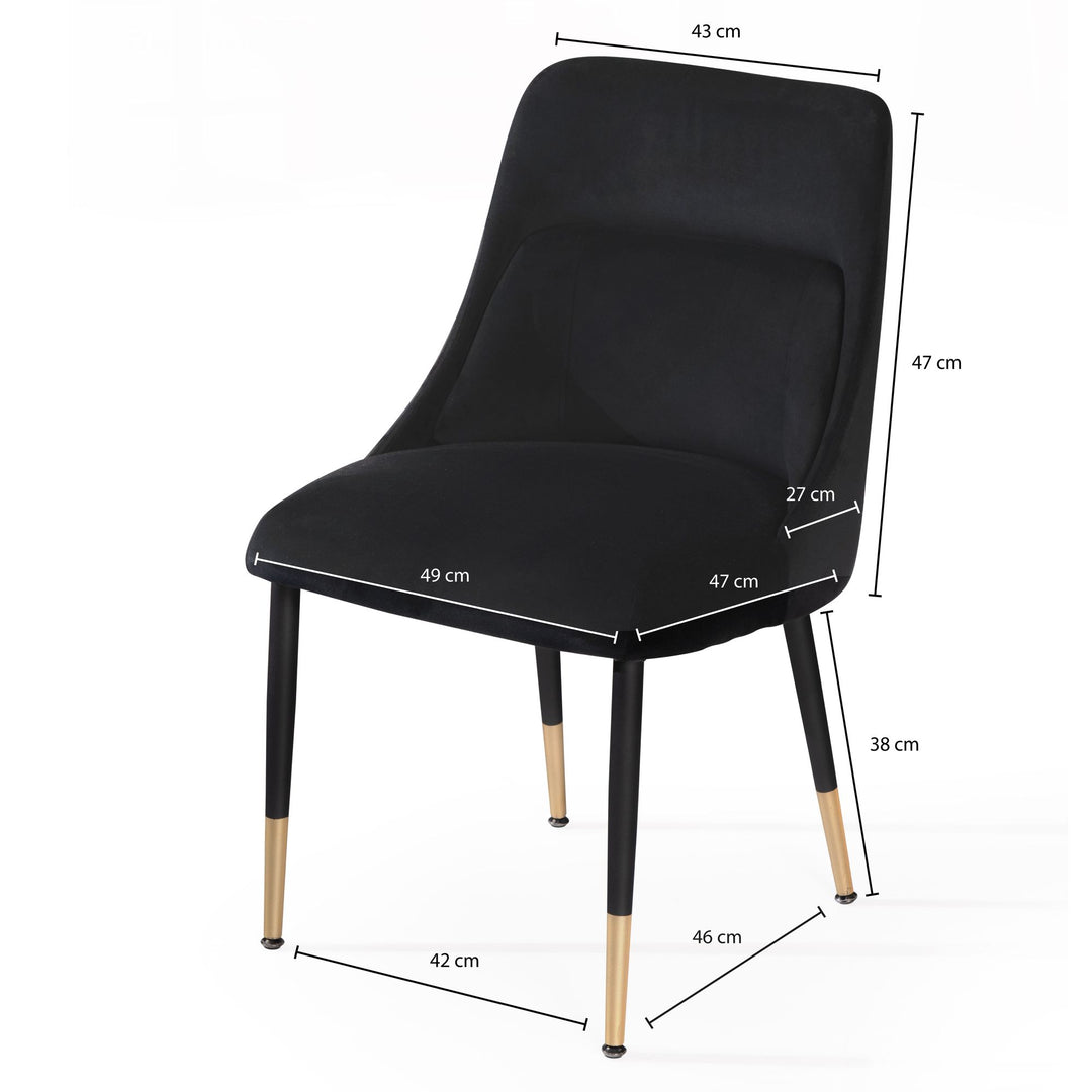 Stol i tidløst design med en elegant kombination af sort velour og metalben