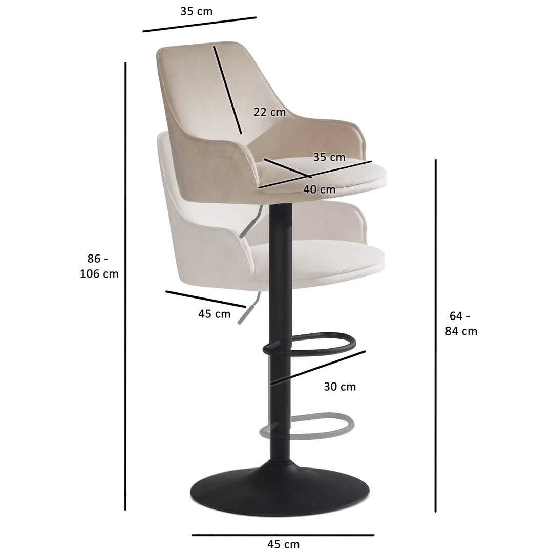 Elegant Hygge: Beige barstol med Fløjlsbetræk & Ryglæn (Justerbar, 100 kg)