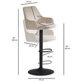 Elegant Hygge: Beige barstol med Fløjlsbetræk & Ryglæn (Justerbar, 100 kg)