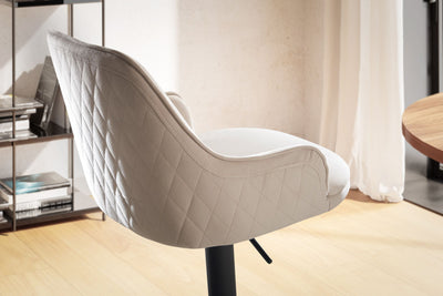 Elegant Hygge: Beige barstol med Fløjlsbetræk & Ryglæn (Justerbar, 100 kg)