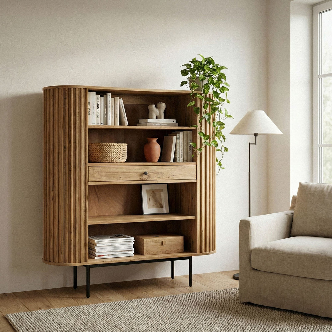 Massivt akacietræsreol 105x122 cm lameldesign, håndlavet