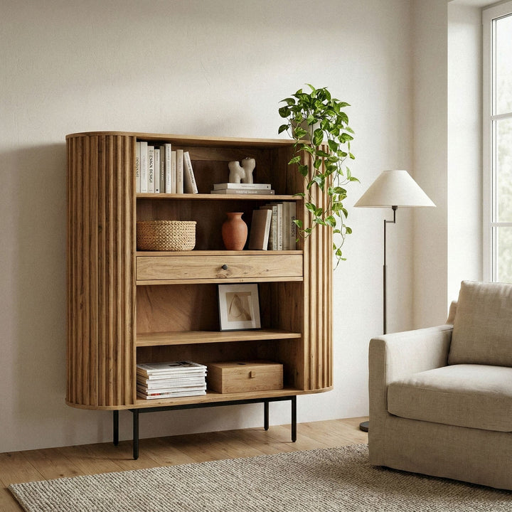 Massivt akacietræsreol 105x122 cm lameldesign, håndlavet