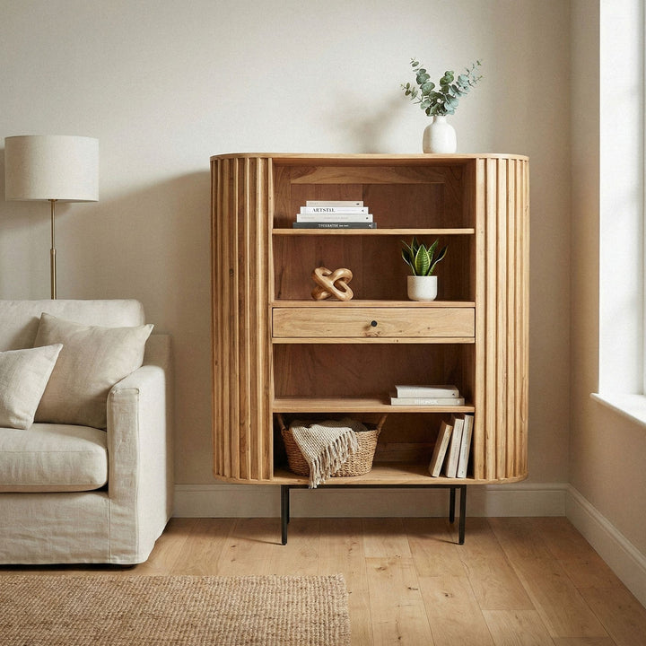 Massivt akacietræsreol 105x122 cm lameldesign, håndlavet